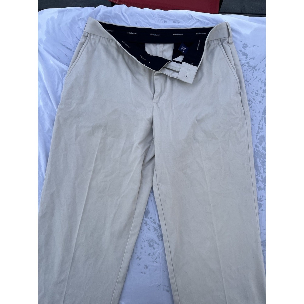 Croft & Barrow Men's Beige Cotton Twill Flat Front Casual Pants 34 Regular‎